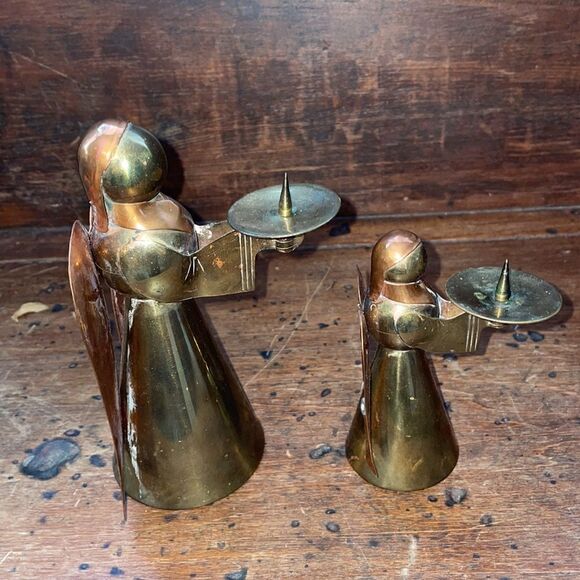 Vtg brass & copper angel candle holder Christmas decorations - Picture 6 of 7